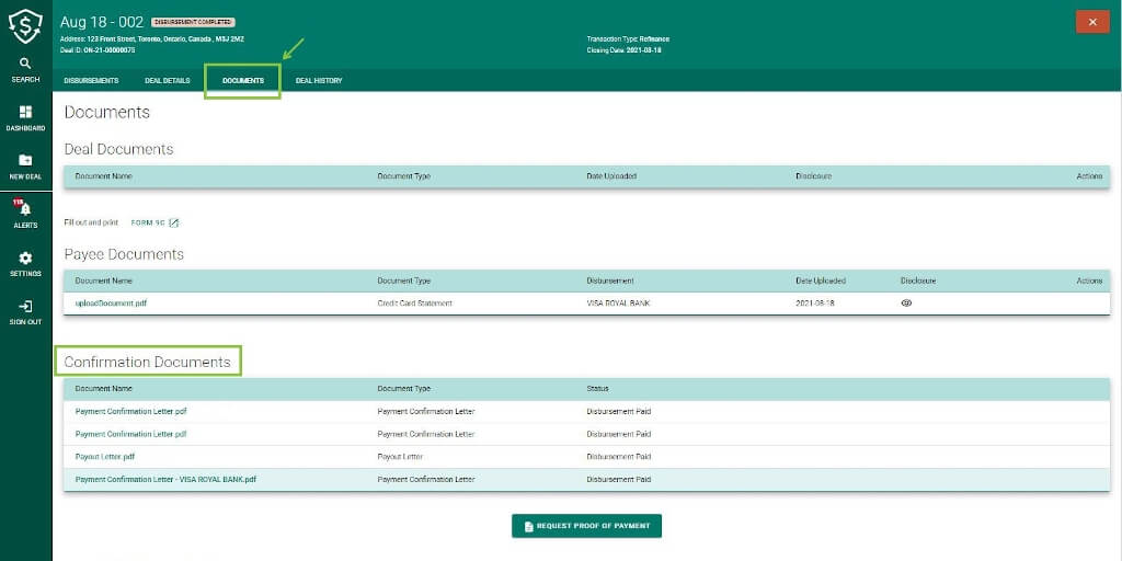 Screenshot of SureFund application confirmation documents screen