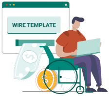 lawyer with laptop setting up a wire transfer template for SureFund on their online banking platform